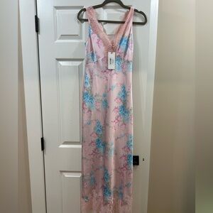 Love Shack Fancy Pink and Blue Floral Lace Dress